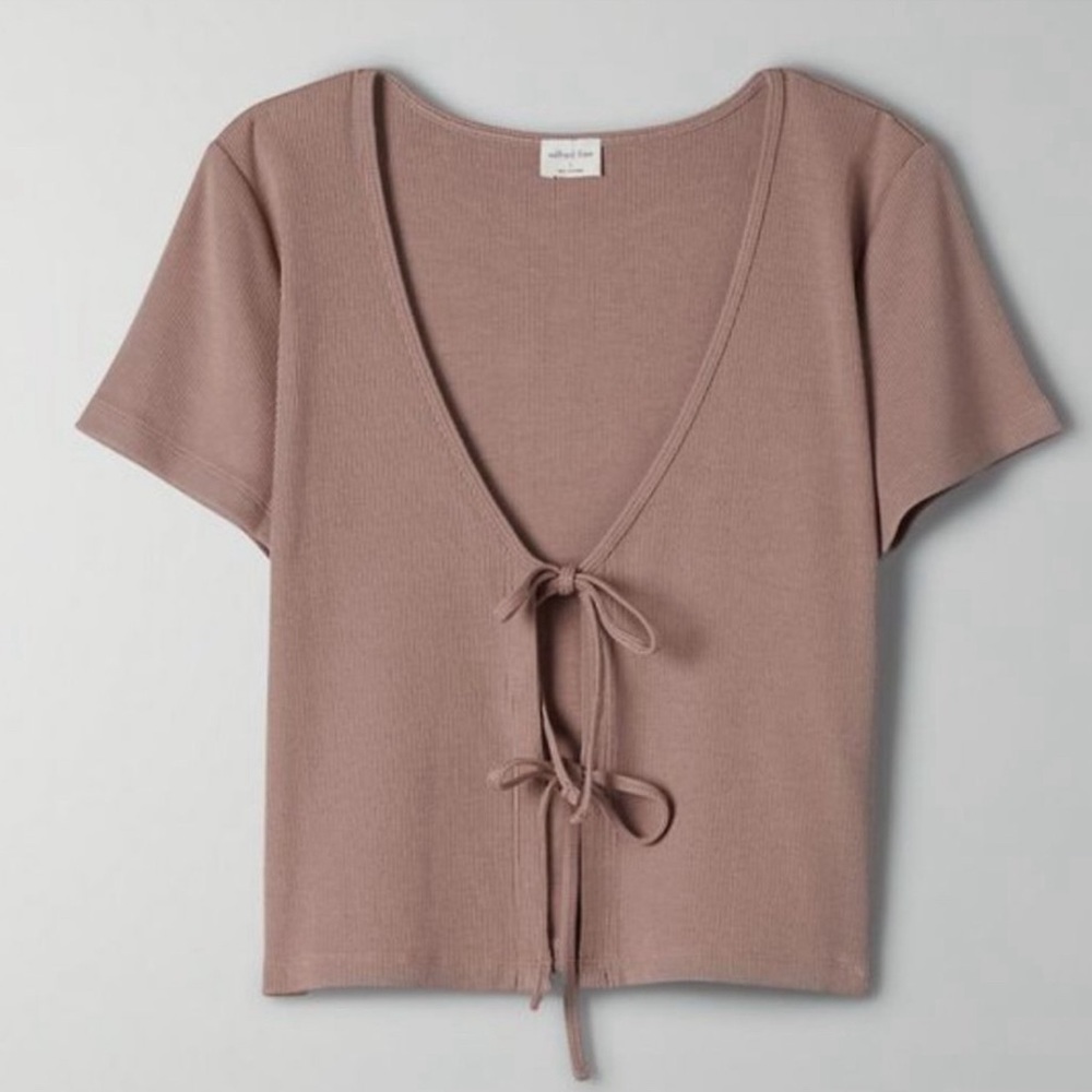 ARITZIA Wilfred Only Tie-Front T-Shirt in Dusty Mauve